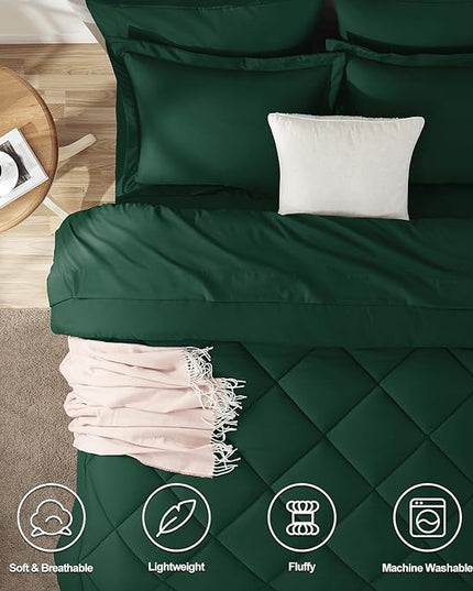 CozyLux Full Comforter Set with Sheets 7 Pieces Bed in a Bag Emerald Green All Season Bedding Sets with Comforter, Pillow Shams, Flat Sheet, Fitted Sheet and Pillowcases - LeafyLoom