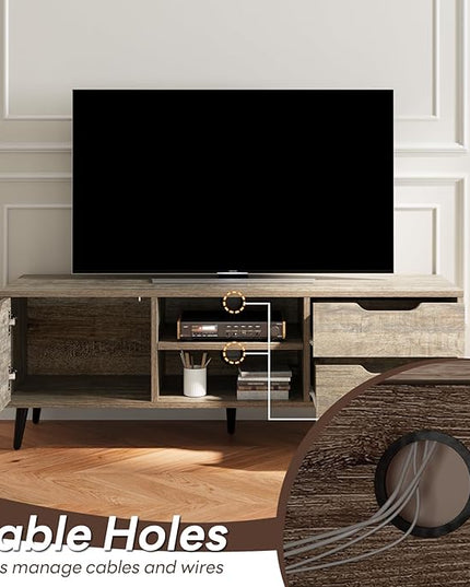 Maxtown TV Stands for Living Room, TV Console Table for 55 Inch TV, Entertainment Center with 1 Cabinet, 2 drawers, Media Console with Metal Feet for Bedroom, Living Room, Walnut - LeafyLoom