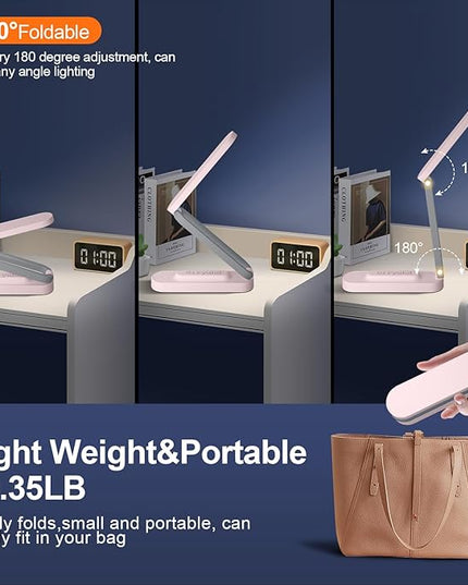 LED Desk Lamp for Office Home & Battery Operated Lamp Rechargeable Lamp Foldable & Portable Light, LED Desk Light Strip, 3 Brightness Dimmable Small Desk Lamp Wireless Reading Lamp - LeafyLoom