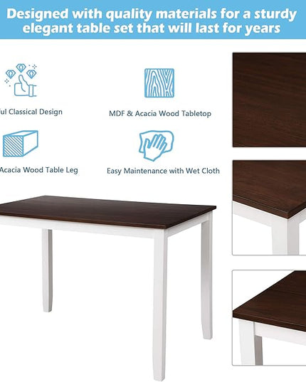 NicBex Dining Room Table Set for 4 Kitchen Table and Chairs Dining Table Set Home Kitchen Table and Chairs Wood Dining Set for Kitchen, Dining Room, Dinette, Breakfast Nook, White - LeafyLoom