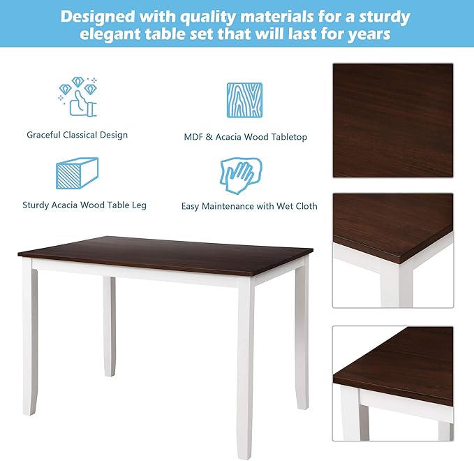 NicBex Dining Room Table Set for 4 Kitchen Table and Chairs Dining Table Set Home Kitchen Table and Chairs Wood Dining Set for Kitchen, Dining Room, Dinette, Breakfast Nook, White - LeafyLoom