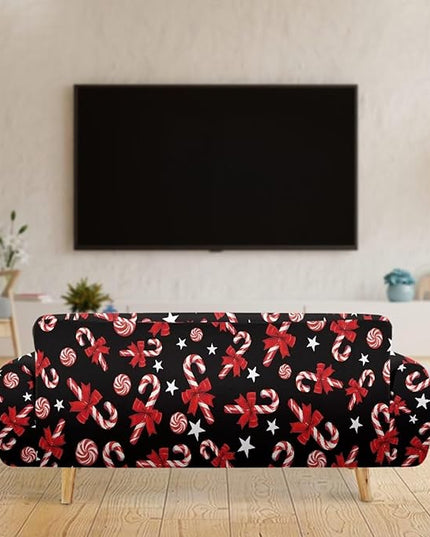 FKELYI Christmas Easy Going Stretch Sofa Slipcover Candy Cane Sofa Couch Cover Non-Slip Sofa Slipcovers Washable Furniture Protector XL FKELYI