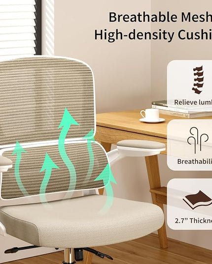 Office Chair, Ergonomic Desk Chair - Thick Cushion Adjustable Height Computer Chair with Lumbar Support and Flip-up Armrests, Home Office Desk Chairs, Swivel Executive Task Chair - LeafyLoom
