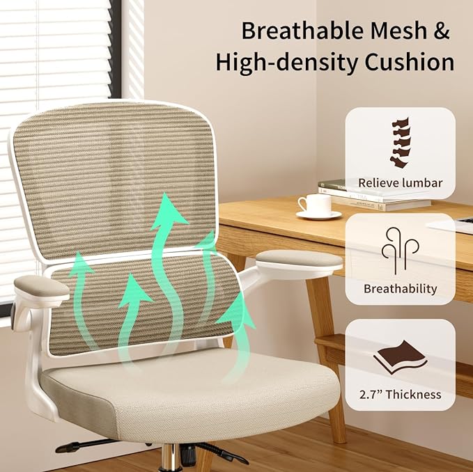 Office Chair, Ergonomic Desk Chair - Thick Cushion Adjustable Height Computer Chair with Lumbar Support and Flip-up Armrests, Home Office Desk Chairs, Swivel Executive Task Chair - LeafyLoom