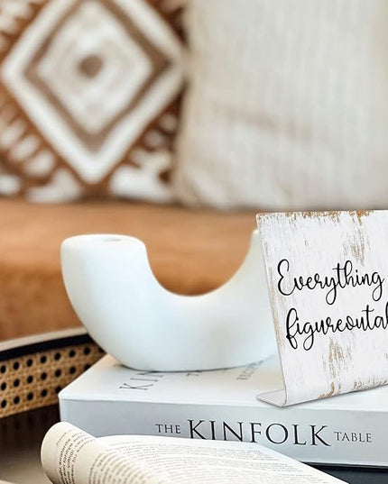 Everything is Figureoutable Sign, Inspirational Gift for Woman, Men, Workers, Friends,Motivational Desk Sign Decorations for Home Office Desk Bar Cubicle Table Shelf Plaque Sign Decor dksg15 - LeafyLoom