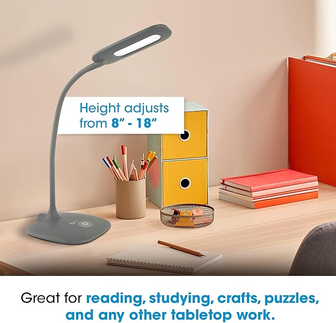 OttLite LED Soft Touch Desk Lamp - 3 Brightness Settings with Energy Efficient Natural Daylight LEDs - Adjustable Flexible Neck & Touch Controls for Tabletops, Home Office, Computer Desk, & Dorms - LeafyLoom
