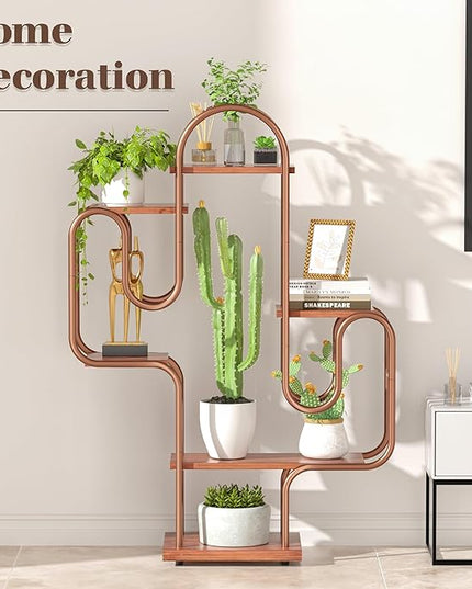 Allinside Cactus Corner Bookshelf, 6 Tiers Multipurpose Plant Stand, Heavy-Duty Metal Corner Shelf, Creative Tall Display Rack, Rustic Bookcase for Living Room, Bedroom, Home Office and Balcony - LeafyLoom