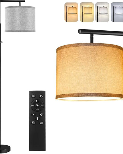 Dimmable Floor Lamp, 4-Color Temperature Modern Standing Lamp with Remote Control & Gray Shade, Tall Pole Floor Lamp for Living Room, Bedroom, Study Room, Office (LED Bulb Included) - Black - LeafyLoom