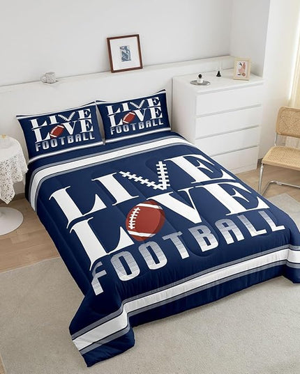 Rugby Sports Bedding Set Full Size Football Comforter Set for Kids Boys Girls Decor Soccer Ball Game Comforter Microfiber American Football Player Duvet Set Bedroom Quilt Set - LeafyLoom