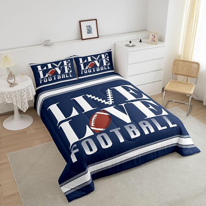 Rugby Sports Bedding Set Full Size Football Comforter Set for Kids Boys Girls Decor Soccer Ball Game Comforter Microfiber American Football Player Duvet Set Bedroom Quilt Set - LeafyLoom