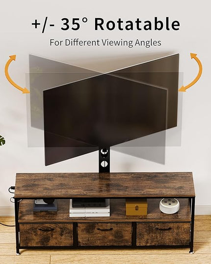 JUSTOGO TV Stand with Mount and Power Outlet, TV Stand with Drawers Storage for Living Room Bedroom, LED Entertainment Center for 45/55/60/65 inch TVs, Height Adjustable Media Console, Rustic - LeafyLoom