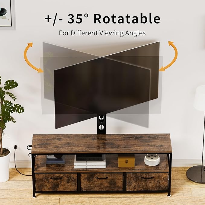 JUSTOGO TV Stand with Mount and Power Outlet, TV Stand with Drawers Storage for Living Room Bedroom, LED Entertainment Center for 45/55/60/65 inch TVs, Height Adjustable Media Console, Rustic - LeafyLoom