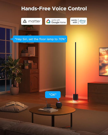Govee Floor Lamp 2 with Matter, RGBIC Warm Cool White LED Floor Lamp Works with Alexa, 1725lm Corner Floor Lamp with Music Sync, Scene Modes, Smart Floor Lamp for Bedroom, Living Room, Studio, Black - LeafyLoom