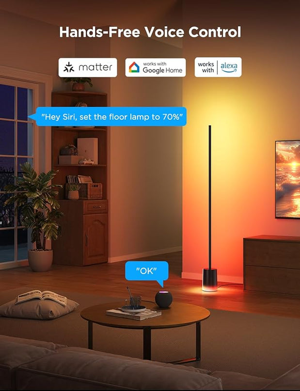 Govee Floor Lamp 2 with Matter, RGBIC Warm Cool White LED Floor Lamp Works with Alexa, 1725lm Corner Floor Lamp with Music Sync, Scene Modes, Smart Floor Lamp for Bedroom, Living Room, Studio, Black - LeafyLoom