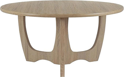 FINECASA Wooden Round Coffee Table Curved Leg, Accent Couch,Home Decoration, Living Room Tables, 36 x 18 Inches, Natural - LeafyLoom