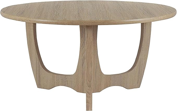FINECASA Wooden Round Coffee Table Curved Leg, Accent Couch,Home Decoration, Living Room Tables, 36 x 18 Inches, Natural - LeafyLoom