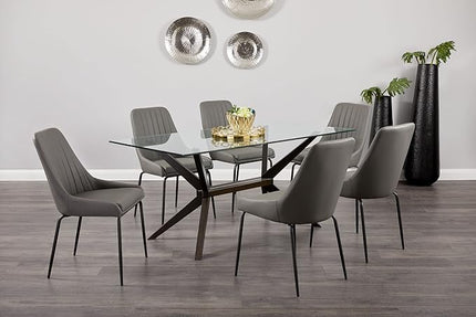 Uptown Club Glass Dining Table with Versatile Rectangular Designs, Tempered Surfaces, and Sturdy Bases for Modern Homes, Seats 4 to 8 People, Elegant Statement Piece, 63" x 36" Espresso - LeafyLoom