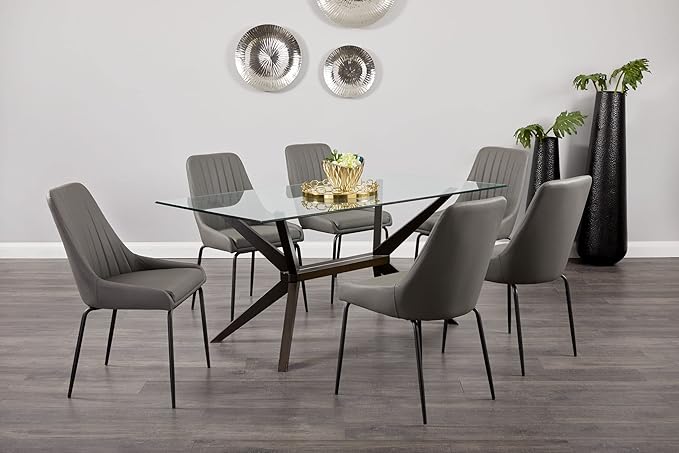 Uptown Club Glass Dining Table with Versatile Rectangular Designs, Tempered Surfaces, and Sturdy Bases for Modern Homes, Seats 4 to 8 People, Elegant Statement Piece, 63" x 36" Espresso - LeafyLoom
