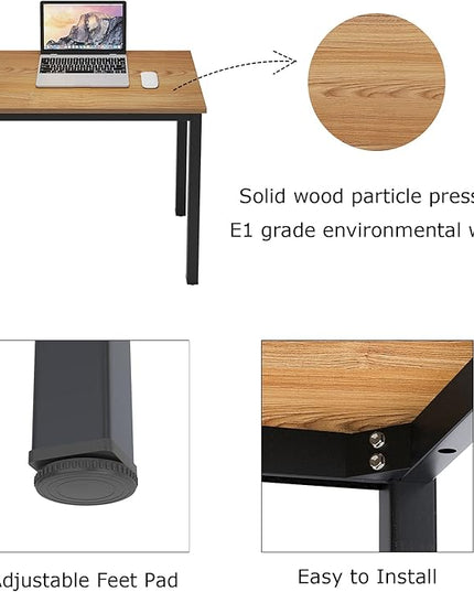 sogesfurniture 55.1 inches Office Desk Computer Desk Gaming Desk Computer Table Sturdy Writing Workstation for Home Office, Teak+Black - LeafyLoom