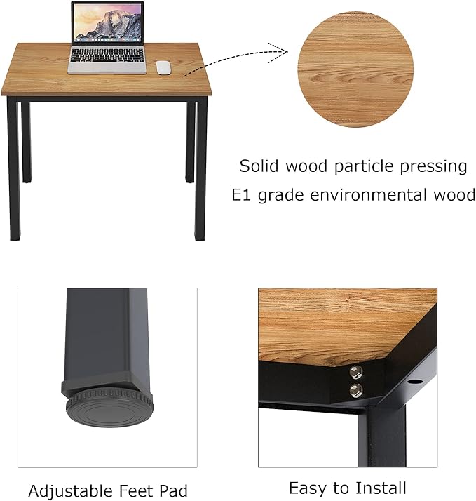 sogesfurniture 55.1 inches Office Desk Computer Desk Gaming Desk Computer Table Sturdy Writing Workstation for Home Office, Teak+Black - LeafyLoom