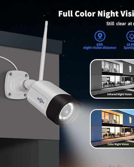 【Wireless Pro,Plug & Play】 Hiseeu 2.5K 5MP WiFi Security Camera System Outdoor,Expandable 16CH 8MP NVR, 1TB HDD,Spotlight,2 Way Audio, IP66 Waterproof, Motion Alert, DC Power Plug-in, 24/7 Recording Hiseeu