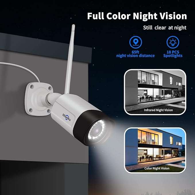 【Wireless Pro,Plug & Play】 Hiseeu 2.5K 5MP WiFi Security Camera System Outdoor,Expandable 16CH 8MP NVR, 1TB HDD,Spotlight,2 Way Audio, IP66 Waterproof, Motion Alert, DC Power Plug-in, 24/7 Recording Hiseeu