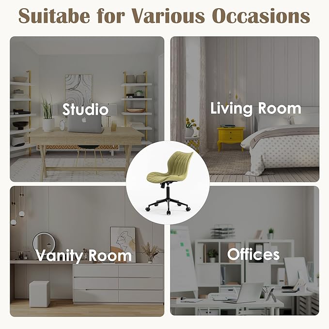 YOUNUOKE Office Desk Chair, Comfy Home Office Chairs, Small Comfortable Desk Chairs with Wheels, Armless PU Leather Chairs for Computer Conference, Avocado - LeafyLoom