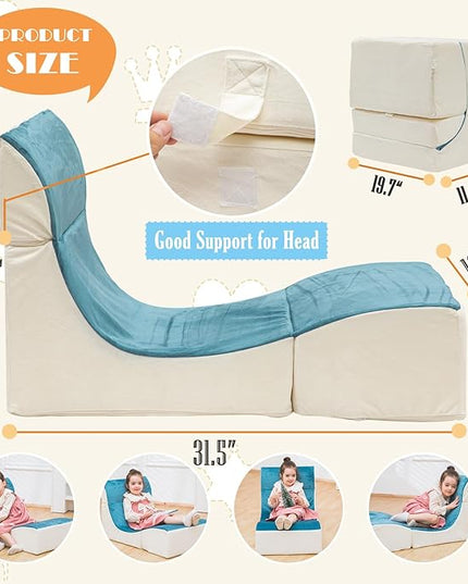 Kids Indoor Chaise Lounge Sofa Bed Foam Comfy Floor Chair for Boys and Girls Folding Lazy Sofa Couch with Back Support Comfy Reading Chair for Toddlers and Teens, Royal Blue - LeafyLoom