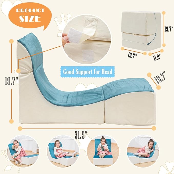 Kids Indoor Chaise Lounge Sofa Bed Foam Comfy Floor Chair for Boys and Girls Folding Lazy Sofa Couch with Back Support Comfy Reading Chair for Toddlers and Teens, Royal Blue - LeafyLoom