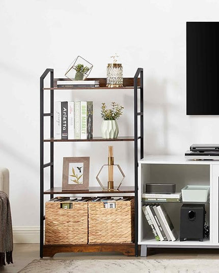 Vagusicc 4 Tier Bookshelf with 2 Storage Baskets, Tall Bookcase Shelf Storage Organizer Wood Book Shelf, Modern Shelf Rack Shelves with Steel Frame, Multipurpose Bookshelf for Bedroom Living Room - LeafyLoom