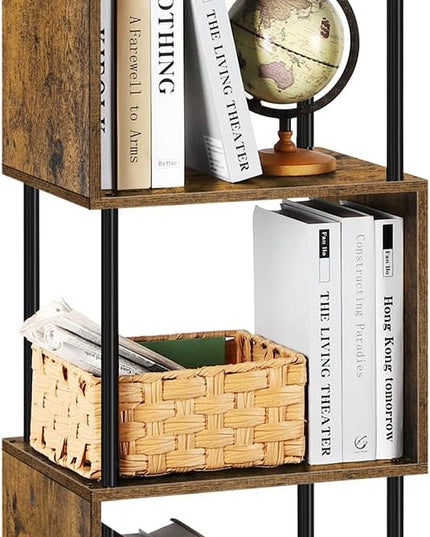 ETELI 4 Tier Bookshelf S-Shaped Small Bookcase Modern Freestanding Multifunctional Wooden Book Shelves for Farmhouse, Living Room, Bedroom, and Home Office - LeafyLoom