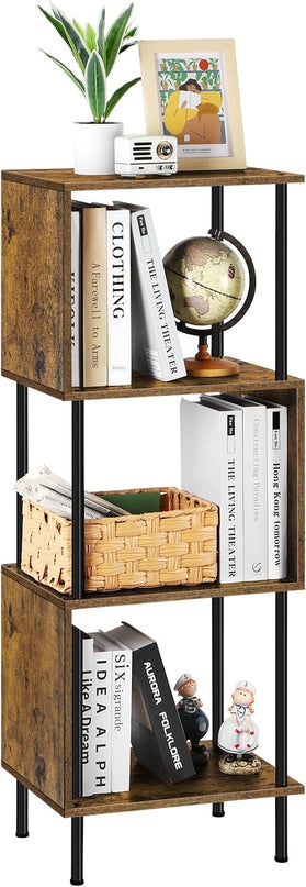 ETELI 4 Tier Bookshelf S-Shaped Small Bookcase Modern Freestanding Multifunctional Wooden Book Shelves for Farmhouse, Living Room, Bedroom, and Home Office - LeafyLoom