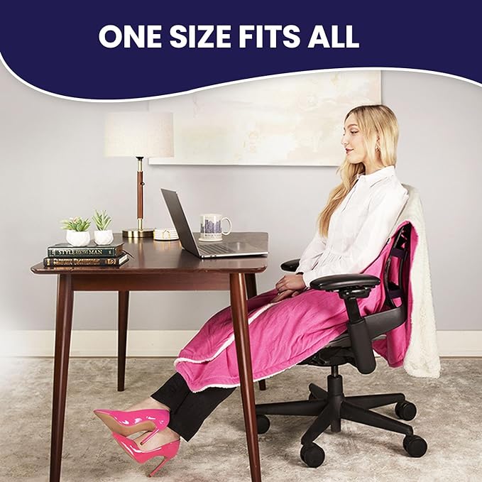 The Original Office Chair Blanket by SnuggleBack; Cozy Comfy Office Desk Chair Wrap Attaches for Convenient Heat and Hands-Free. Stay Warm In The Winter or Summer. Sherpa Fur Lining - LeafyLoom