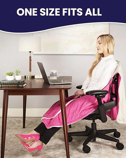 The Original Office Chair Blanket by SnuggleBack; Cozy Comfy Office Desk Chair Wrap Attaches for Convenient Heat and Hands-Free. Stay Warm In The Winter or Summer. Sherpa Fur Lining - LeafyLoom