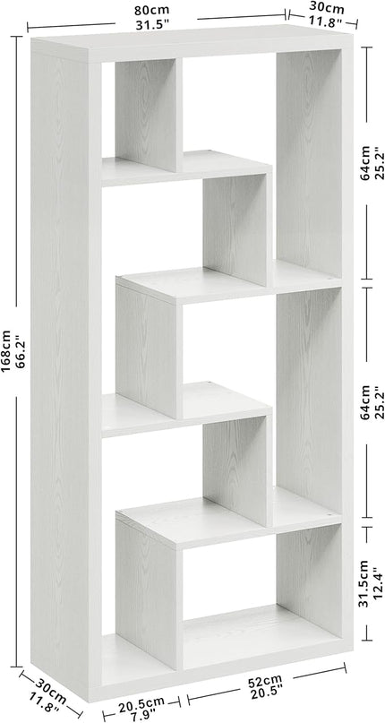 IRONCK Geometric Bookcase 6-Shelf Industrial Bookshelf White Etagere Bookcase Tall Storage Display Bookshelf with Thicken Shelf for Living Room Home Office - LeafyLoom