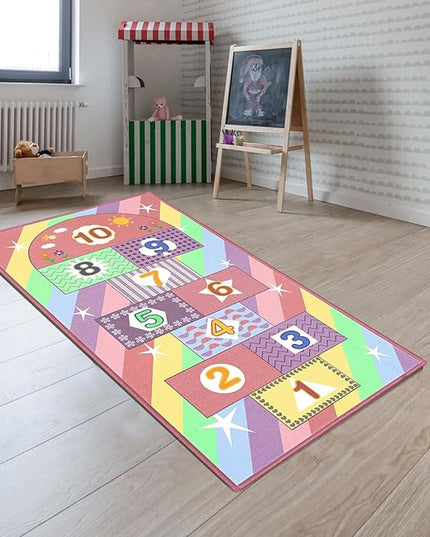 Booooom Jackson Hop and Count Hopscotch Kid Rug,40''x70'' kids Carpet Rugs for3, 4, 5, 6, and 7 Year Olds,Rainbow Rug for Girls Bedroom and kids playroom, Floor Mat Suitable for indoor and outdoor - LeafyLoom