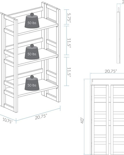 Casual Home 3-Shelf Folding Student Bookcase (20.75" Wide)-Espresso - LeafyLoom
