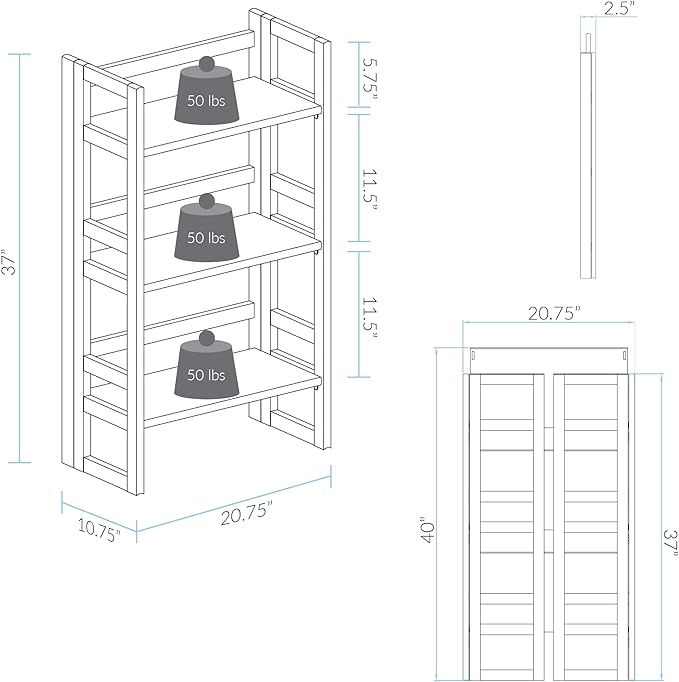 Casual Home 3-Shelf Folding Student Bookcase (20.75" Wide)-Espresso - LeafyLoom