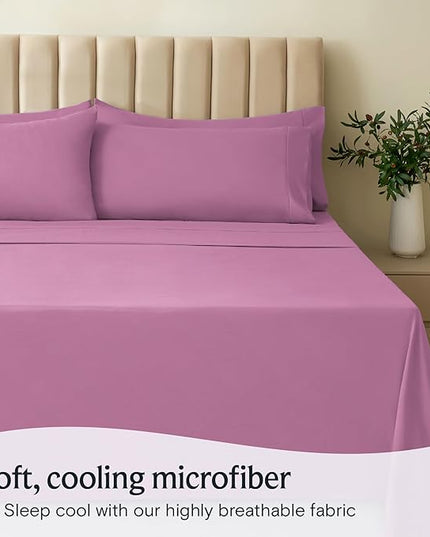 LuxClub 4 PC Sheet Sheets Deep Pockets 18" Eco Friendly Wrinkle Free-Kids-Fitted Sheets Machine Washable Hotel Bedding Silky Soft - Lavender Twin - LeafyLoom