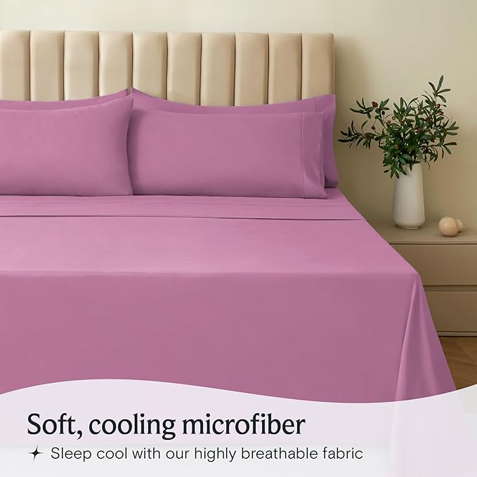 LuxClub 4 PC Sheet Sheets Deep Pockets 18" Eco Friendly Wrinkle Free-Kids-Fitted Sheets Machine Washable Hotel Bedding Silky Soft - Lavender Twin - LeafyLoom