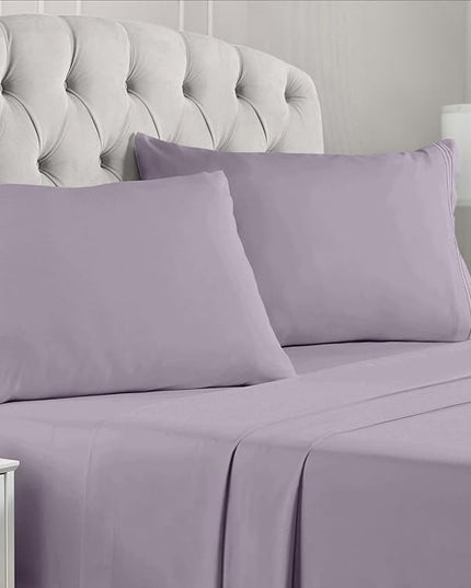 Mellanni Full Sheets Set - 4 PC Iconic Collection Bedding Sheets & Pillowcases - Hotel Luxury, Extra Soft, Cooling Bed Sheets - Deep Pocket up to 16 inch (Full, Hazy Lilac) - LeafyLoom