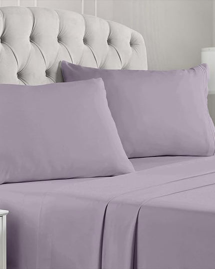 Mellanni California King Sheets Set - 4 PC Iconic Collection Bedding Sheets & Pillowcases - Hotel Luxury, Extra Soft, Cooling Bed Sheets - Deep Pocket up to 16 inch (Cal King, Hazy Lilac) - LeafyLoom