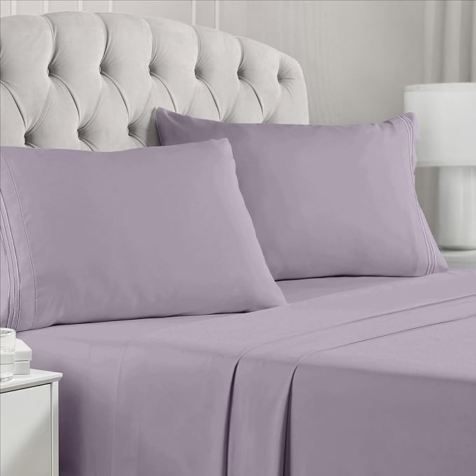 Mellanni King Sheets Set - 4 PC Iconic Collection Bedding Sheets & Pillowcases - Hotel Luxury, Extra Soft, Cooling Bed Sheets - Deep Pocket up to 16 inch (King, Hazy Lilac) - LeafyLoom