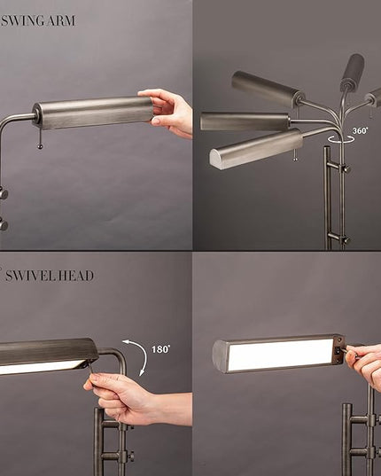 O'Bright Aurora LED Pharmacy Desk Lamp - Swing Arm, Industrial Design for Reading, Crafting, Work,10W LED, Adjustable Height 18.5-24.5 inches - Ideal for Living Room, Bedside, Office - Antique Nickel - LeafyLoom