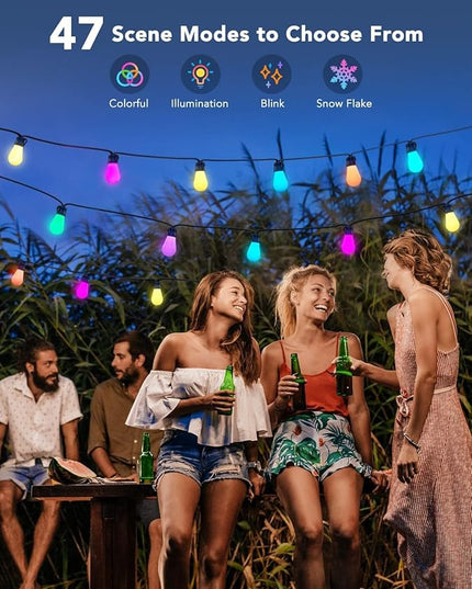 Govee Smart Outdoor String Lights H7029, 24ft RGBIC Outdoor Lights with 8 Dimmable LED Bulbs, IP65 Waterproof, Color Changing Warm White Lights with 47 Scene Modes for Patio, Backyard, App Control Govee