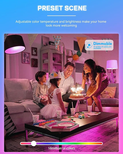 Smart Light Bulbs 4Pack with Remote, A19 E26 800LM LED Color Changing Light Bulb, WiFi & Bluetooth 5.0, Warm to Cool White, Dimmable, RGB Smart Home Lighting Work with Alexa Google Assistant Vanance