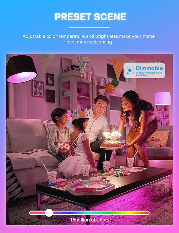 Smart Light Bulbs 4Pack with Remote, A19 E26 800LM LED Color Changing Light Bulb, WiFi & Bluetooth 5.0, Warm to Cool White, Dimmable, RGB Smart Home Lighting Work with Alexa Google Assistant Vanance