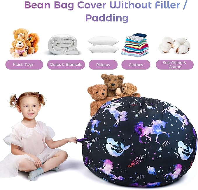 KABOER Bean Bag Cover for Kids,200L Stuffed Animal Storage Bean Bag Chair Cover |Stuffable Zipper Beanbag for Organizing Children Soft Plush Toys (32x29inch) - LeafyLoom