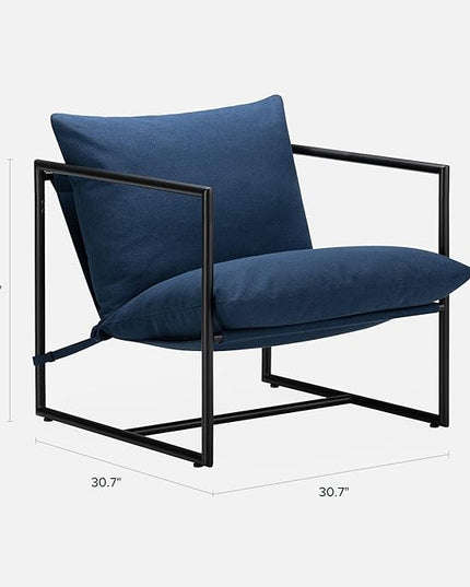 ZINUS Aidan Sling Accent Chair / Metal Framed Armchair with Shredded Foam Cushioning, Navy - LeafyLoom