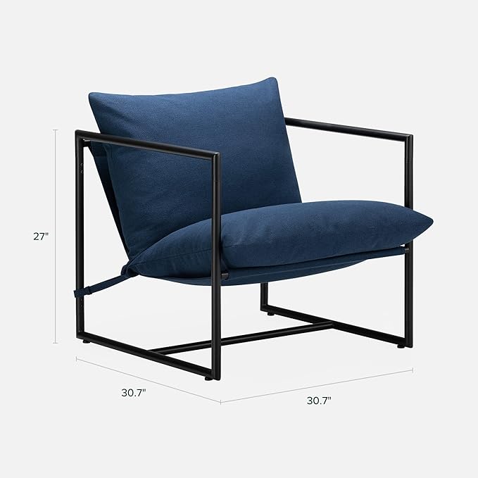 ZINUS Aidan Sling Accent Chair / Metal Framed Armchair with Shredded Foam Cushioning, Navy - LeafyLoom